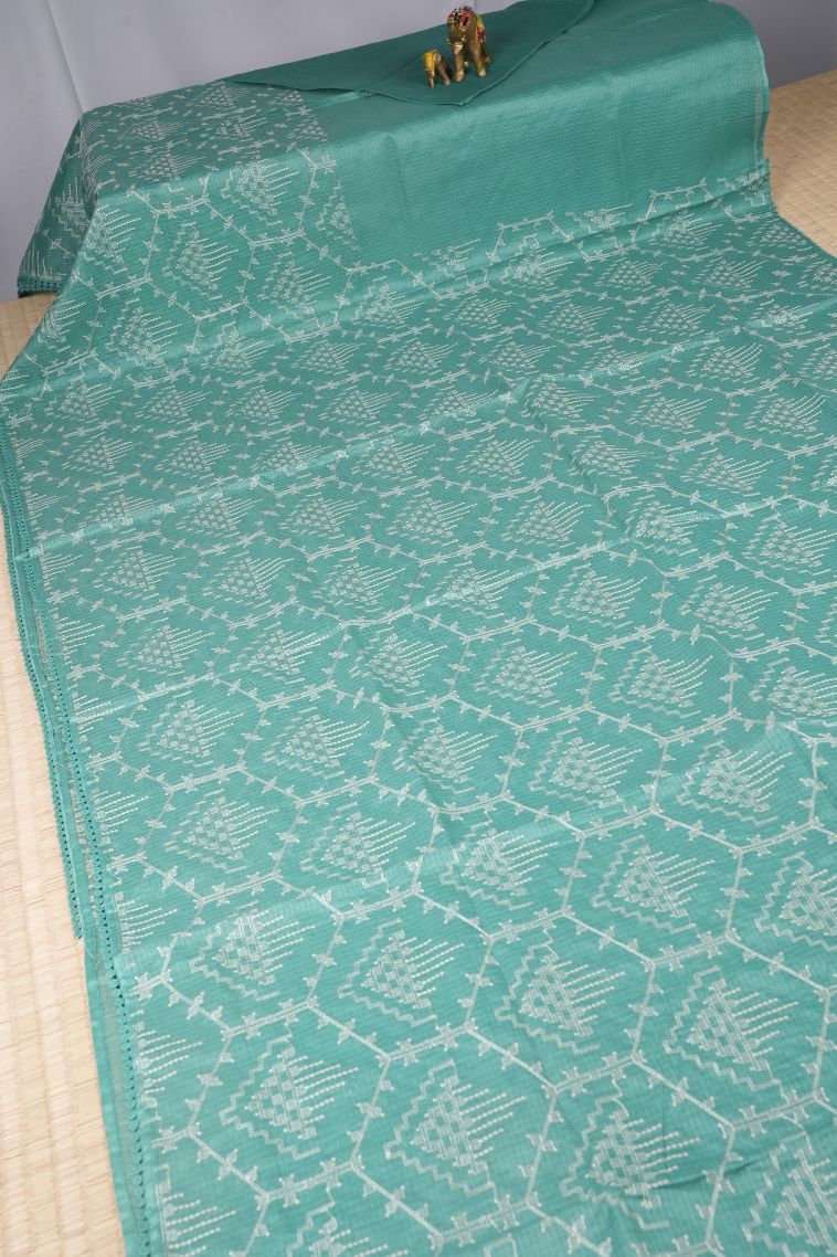 Arctic Blue Organza Saree with Without Zari Zari Floral Patterns view 2