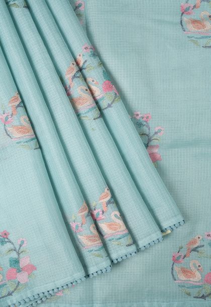 Arctic Blue Organza Saree with Without Zari Zari Buttis (small Dots Or Motifs)