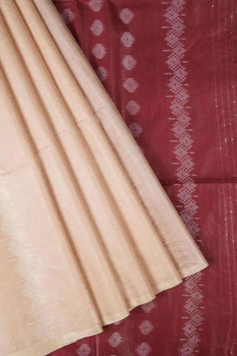 Salmon Pink Tussar Saree with Without Zari Zari Stripes view 1