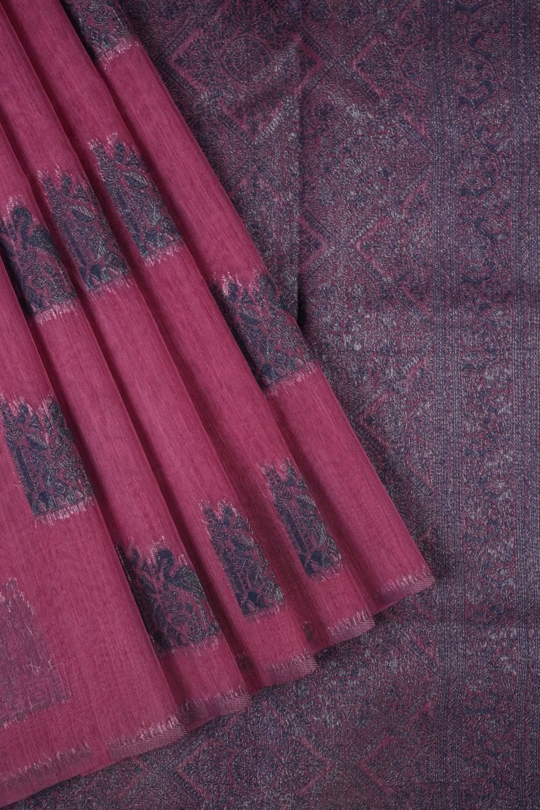 Lean Pink Tussar Saree with Bronze Zari Buttis (small Dots Or Motifs) view 1