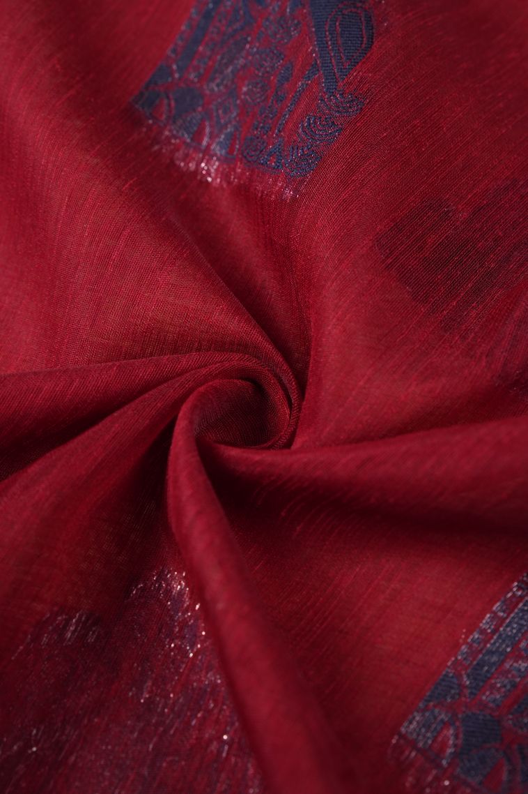 Rose  Red Tussar Saree with Bronze Zari Buttis (small Dots Or Motifs) view 4