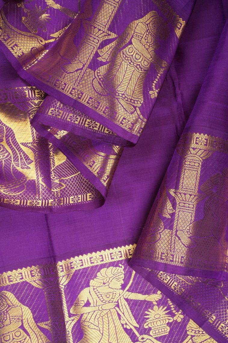 Peach Pink Kanchipuram Silk Sarees with Gold Zari Buttis (small Dots Or Motifs) view 3