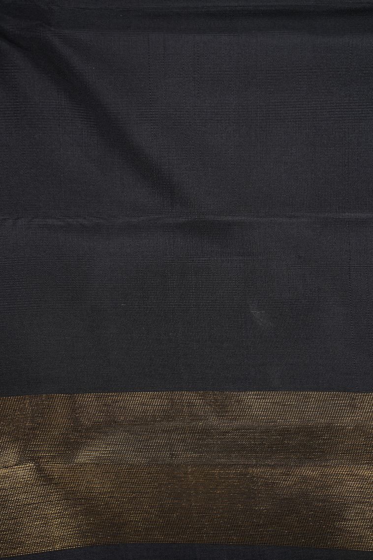 Asphalt Black Kanchipuram Silk Sarees with Without Zari Zari Plain view 3