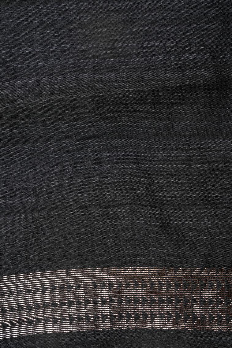 Asphalt Black Jute Sarees with Copper Zari Buttis (small Dots Or Motifs) view 3