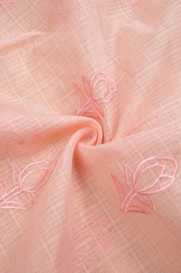 Peach Pink Organza Saree with Without Zari Zari Buttis (small Dots Or Motifs) view 4