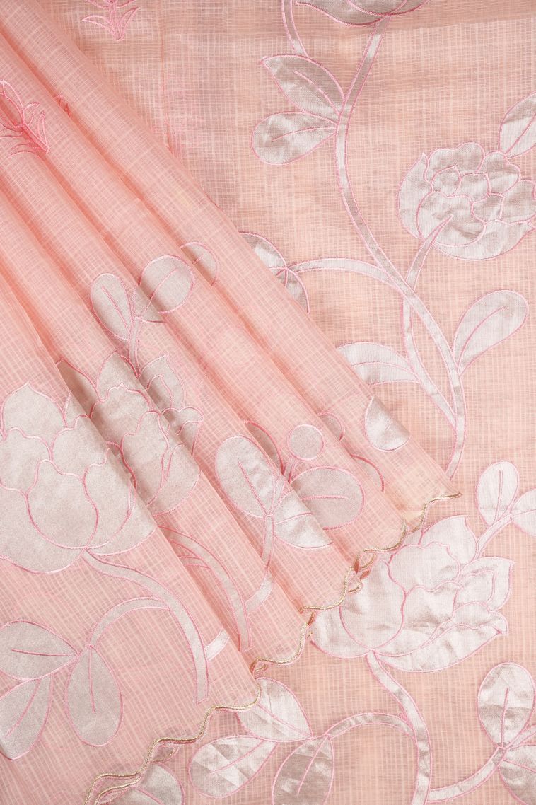 Peach Pink Organza Saree with Without Zari Zari Buttis (small Dots Or Motifs) view 1
