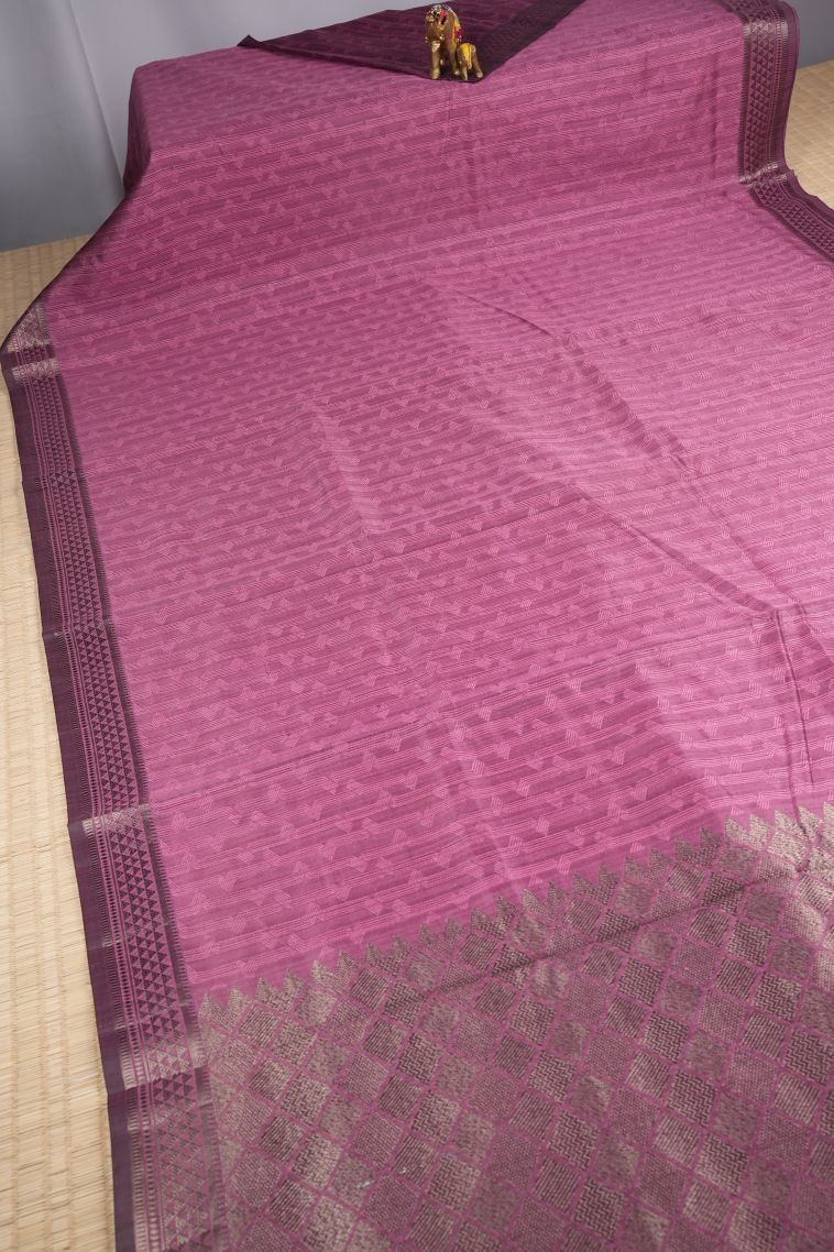 Magenta Purple Tussar Saree with Without Zari Zari Stripes view 2