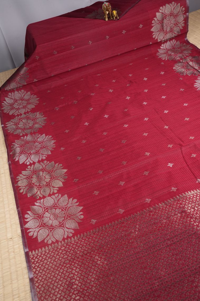 Mahogany Red Jute Sarees with Copper Zari Buttis (small Dots Or Motifs) view 2