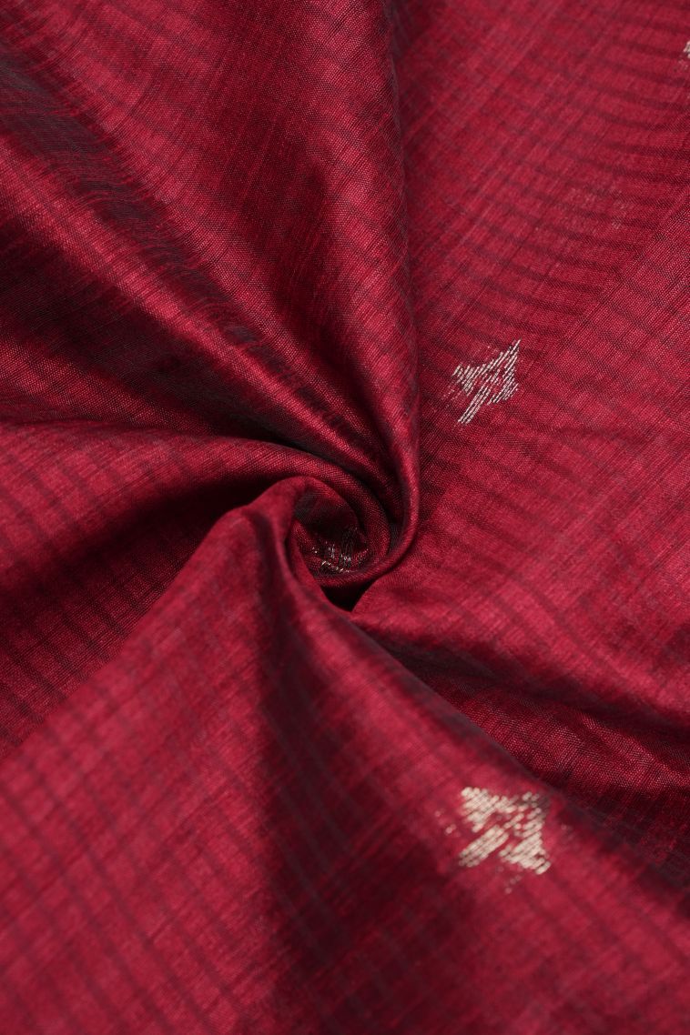 Mahogany Red Jute Sarees with Copper Zari Buttis (small Dots Or Motifs) view 4
