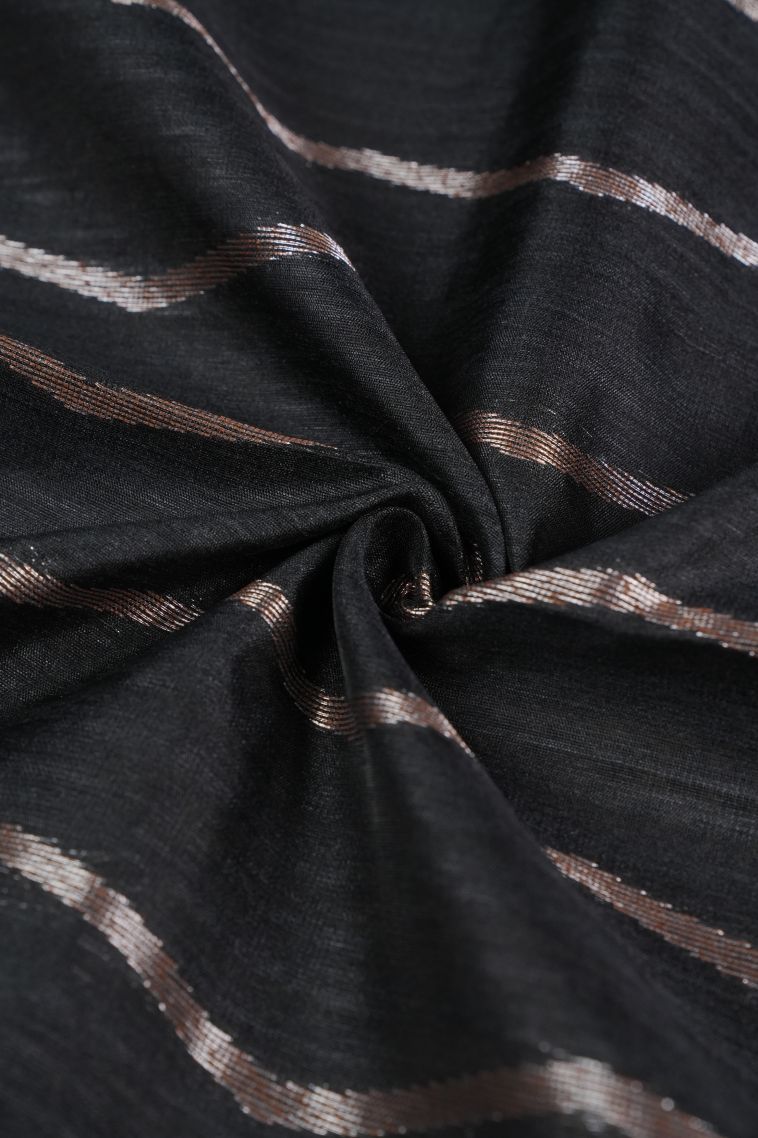 Asphalt Black Jute Sarees with Copper Zari Stripes view 4
