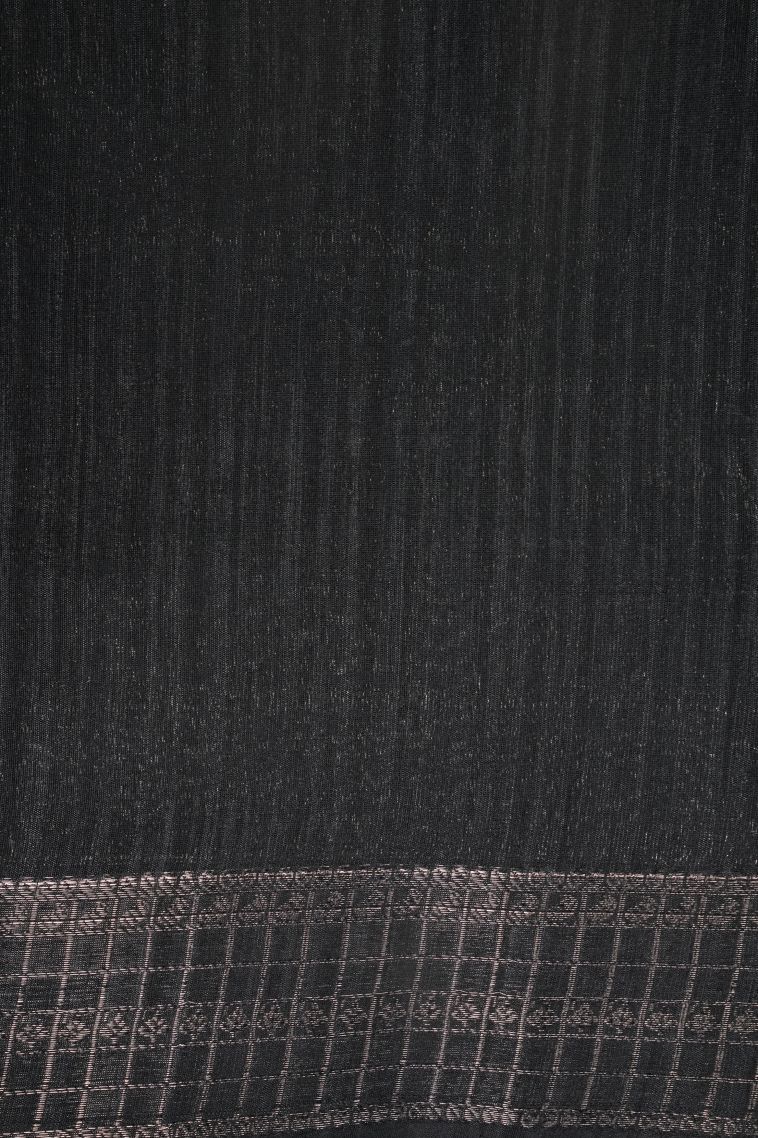 Asphalt Black Jute Sarees with Copper Zari Stripes view 3