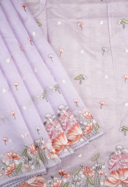 Lavender Purple Organza Saree with Without Zari Zari Buttis (small Dots Or Motifs)