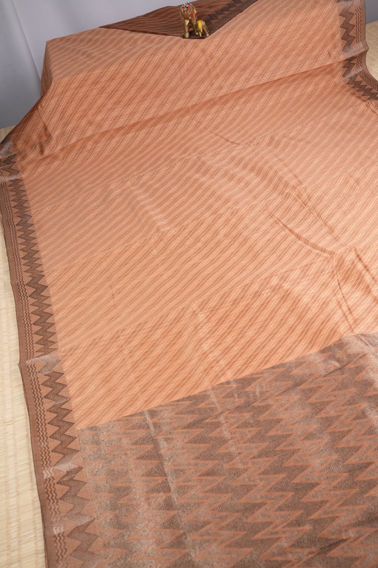 Mauve Tussar Saree with Without Zari Zari Stripes view 2