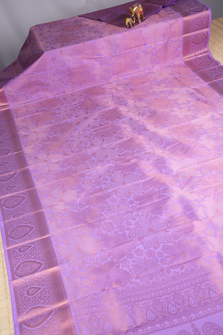 Lavender Purple Visiri Madippu Silk Sarees with Copper Zari Floral Patterns view 2