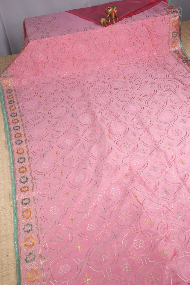 Blush Pink Organza Saree with Without Zari Zari Floral Patterns view 2
