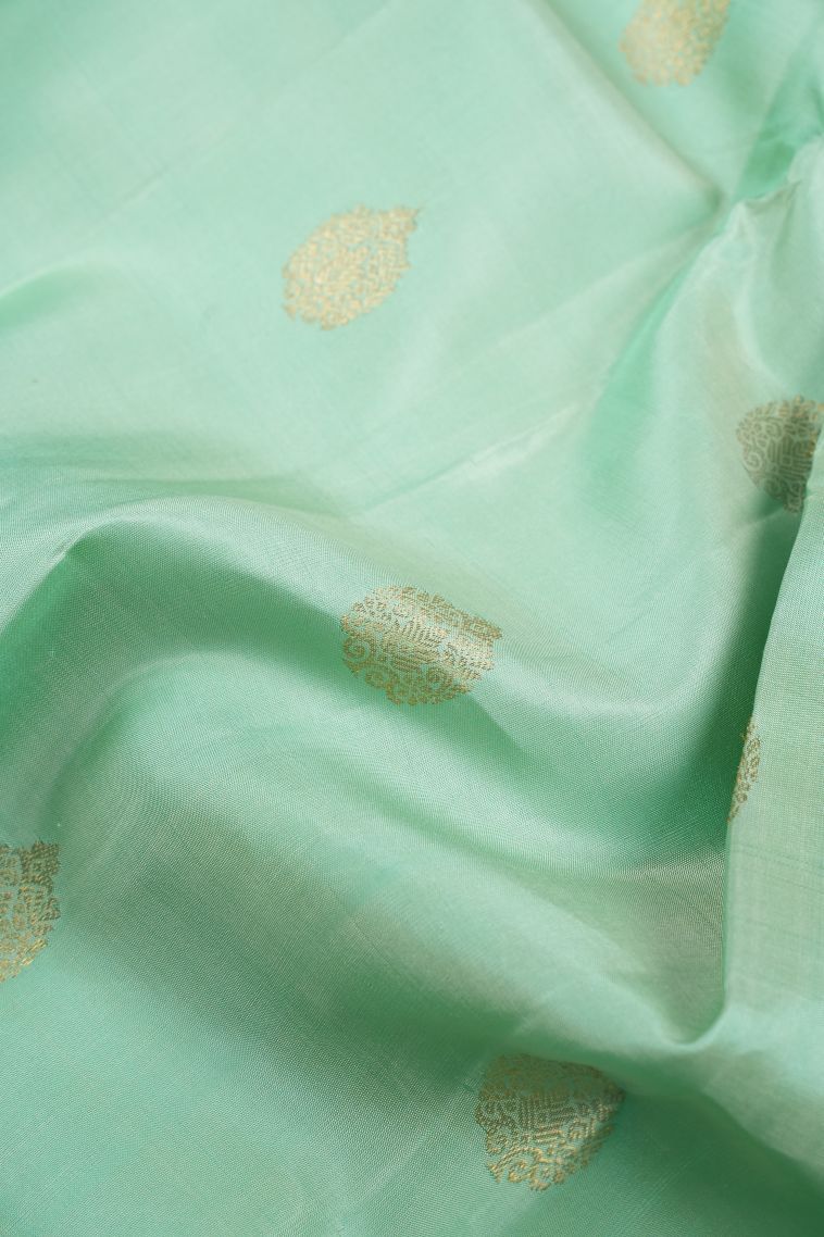 Sky Blue Kanchipuram Silk Sarees with Gold Zari Buttis (small Dots Or Motifs) view 4