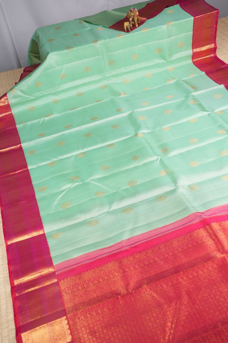 Sky Blue Kanchipuram Silk Sarees with Gold Zari Buttis (small Dots Or Motifs) view 2