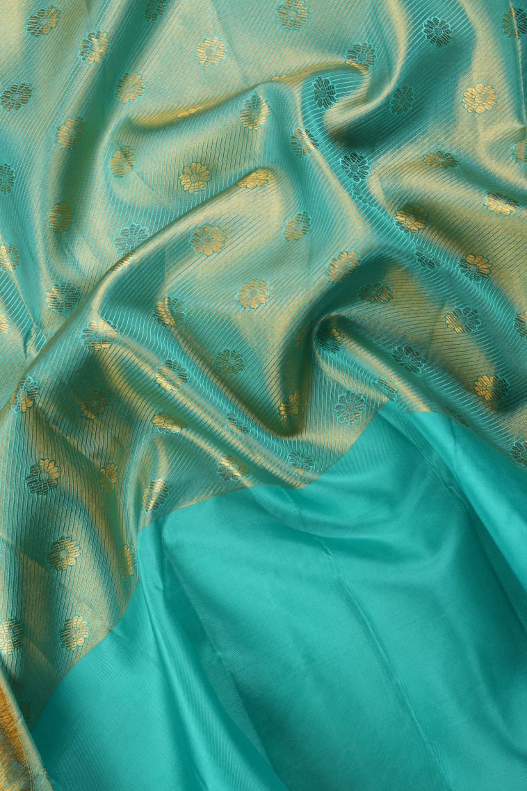 Gold Kanchipuram Silk Sarees with Gold Zari Buttis (small Dots Or Motifs) view 3