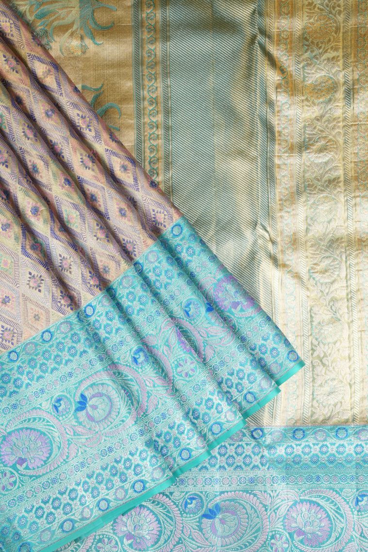 Gold Kanchipuram Silk Sarees with Gold Zari Buttis (small Dots Or Motifs) view 1