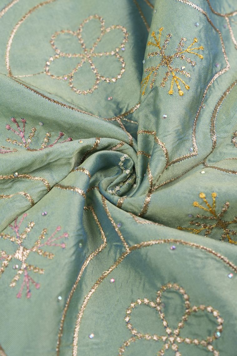 Pistachio Green Organza Saree with Without Zari Zari Floral Patterns view 4