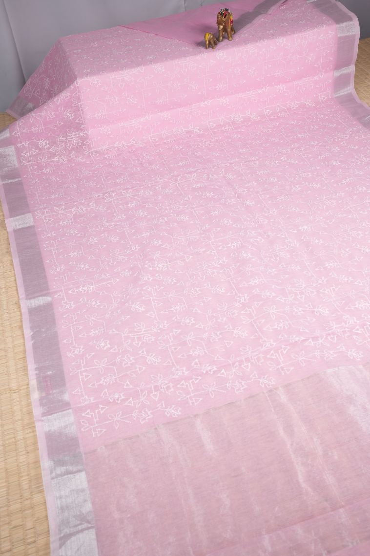 Blush Pink Organza Saree with Without Zari Zari Geometric Shapes view 2