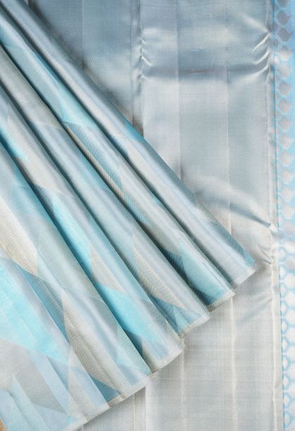 Arctic Blue Kanchipuram Silk Sarees with Gold Zari Geometric Shapes