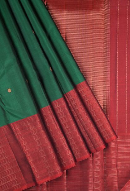 Basil Green Kanchipuram Silk Sarees with Gold Zari Buttis (small Dots Or Motifs)