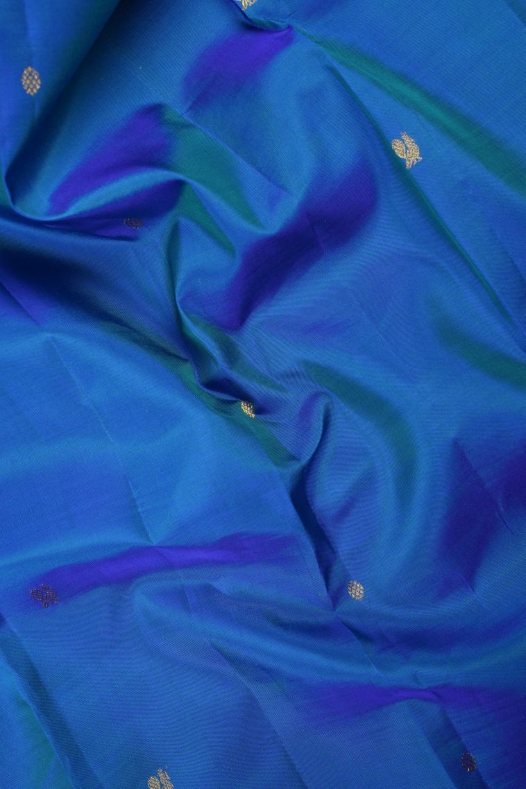 Ocean Blue Kanchipuram Silk Sarees with Gold Zari Buttis (small Dots Or Motifs) view 3
