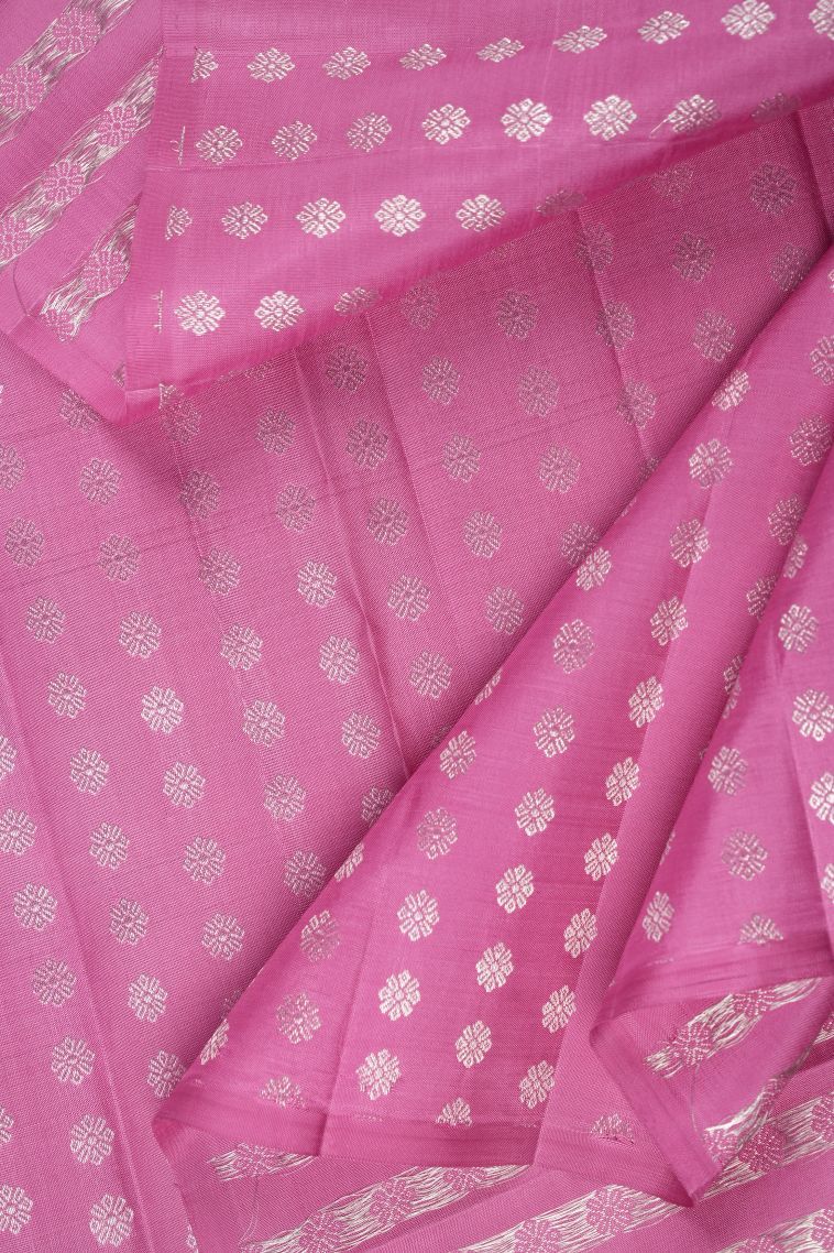 Asphalt Black Kanchipuram Silk Sarees with Silver Zari Stripes view 3