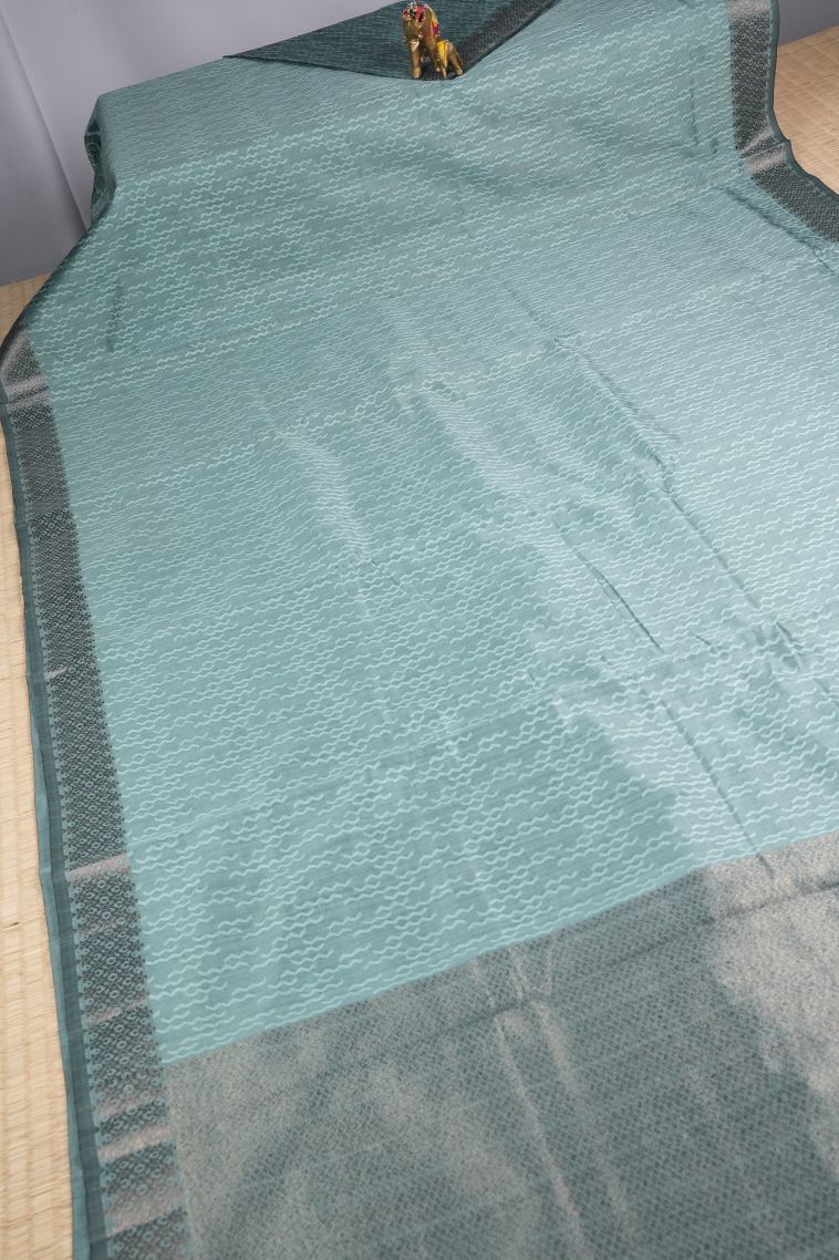 Sky Blue Tussar Saree with Without Zari Zari Stripes view 2