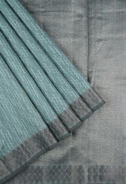 Sky Blue Tussar Saree with Without Zari Zari Stripes