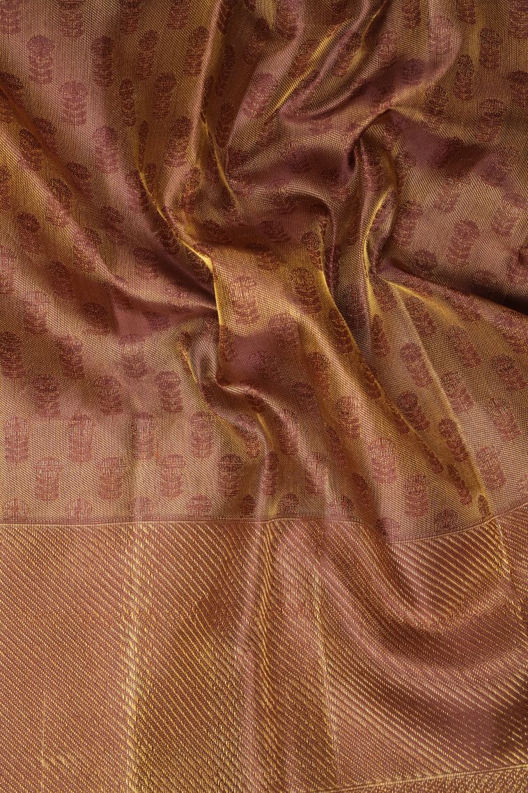 Lime Green Kanchipuram Silk Sarees with Gold Zari Floral Patterns view 3