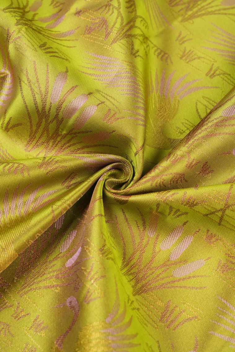 Lime Green Kanchipuram Silk Sarees with Gold Zari Floral Patterns view 4