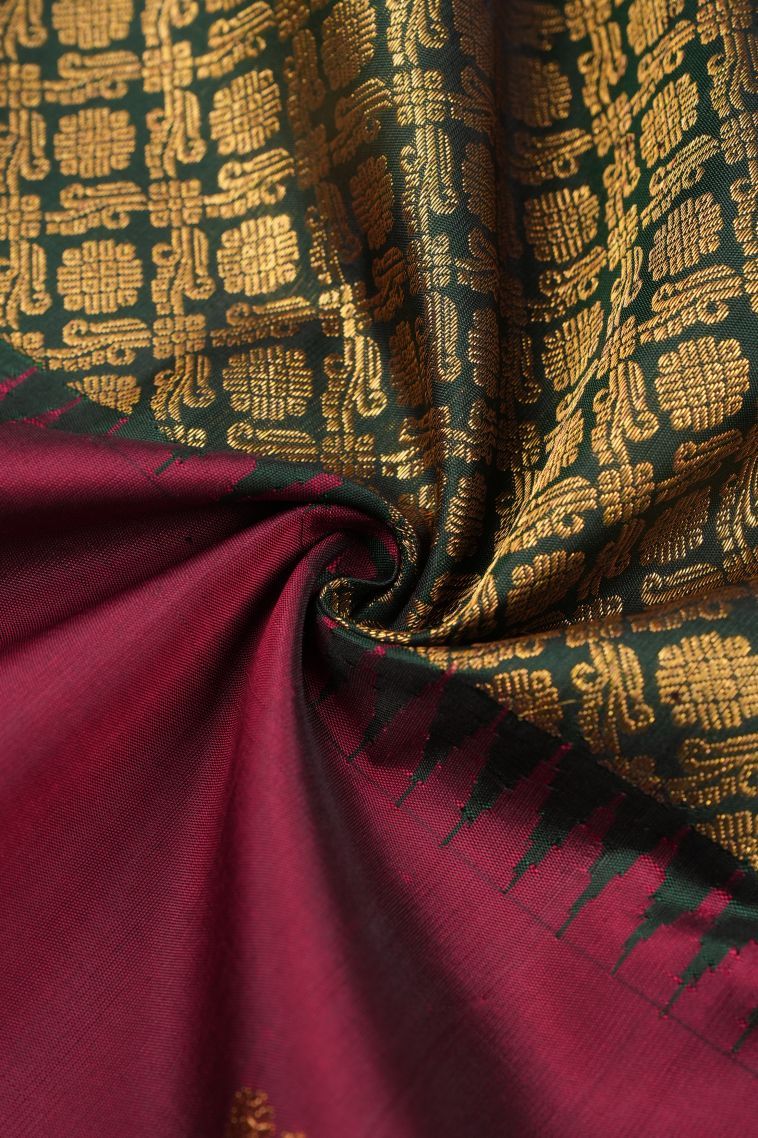 Bottle Green Kanchipuram Silk Sarees with Gold Zari Buttis (small Dots Or Motifs) view 4