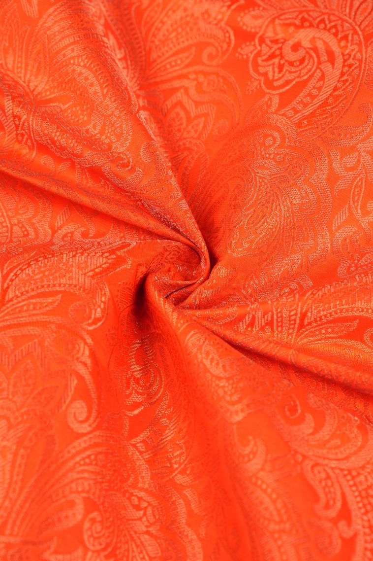 Tiger Orange Visiri Madippu Silk Sarees with Copper Zari Floral Patterns view 4