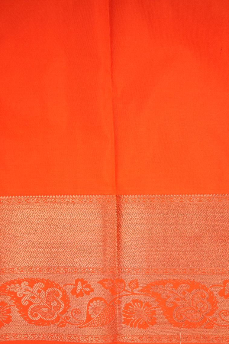 Tiger Orange Visiri Madippu Silk Sarees with Copper Zari Floral Patterns view 3