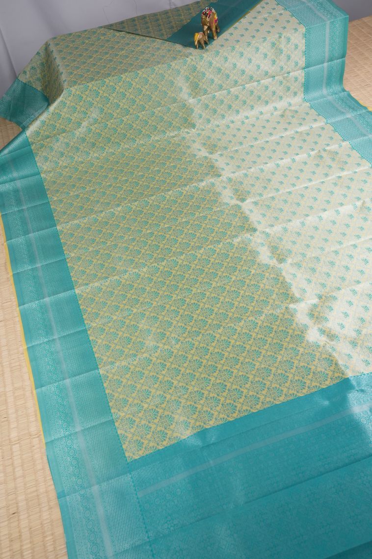 Chartreuse Green Visiri Madippu Silk Sarees with Silver Zari Buttis (small Dots Or Motifs) view 2