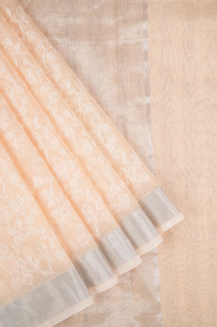 Peach Pink Organza Saree with Without Zari Zari Floral Patterns view 1