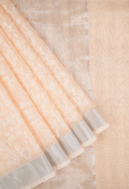 Peach Pink Organza Saree with Without Zari Zari Floral Patterns