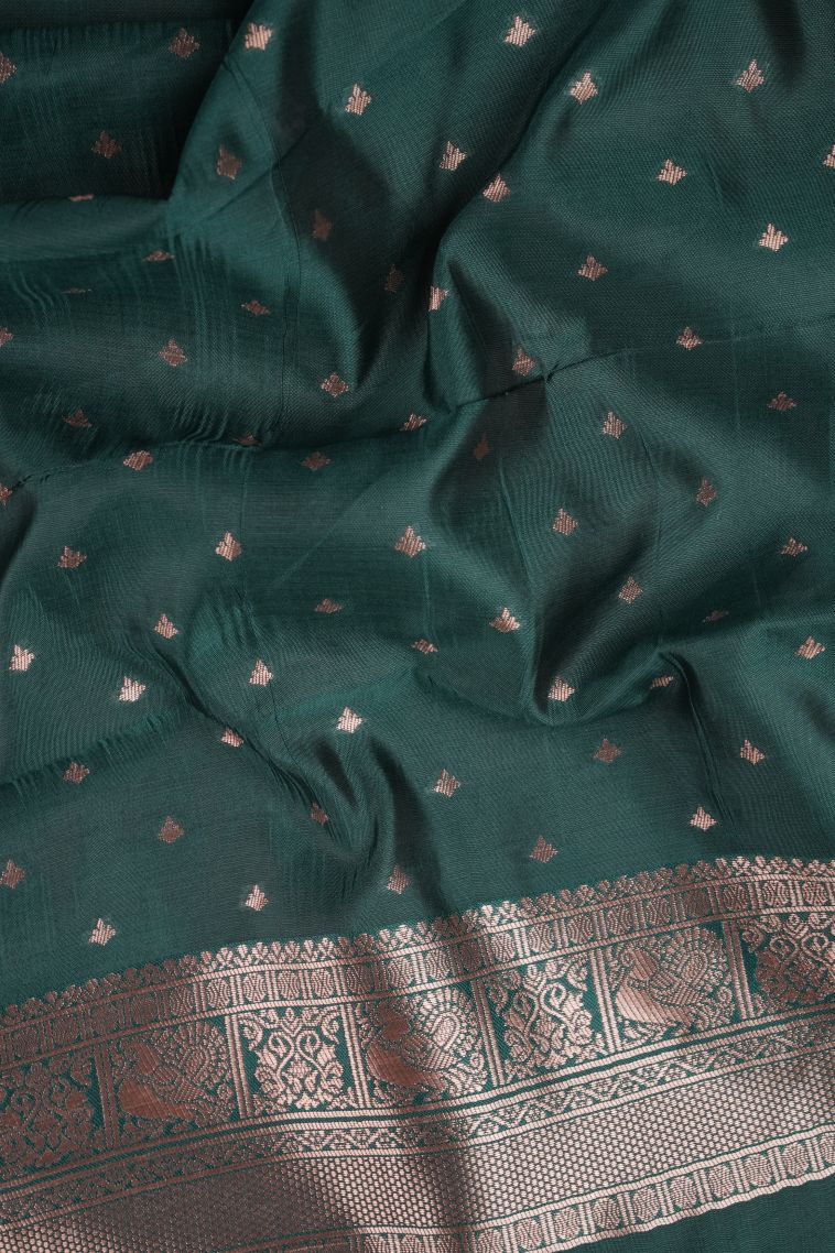 Fawn Yellow Tussar Saree with Copper Zari Stripes view 3