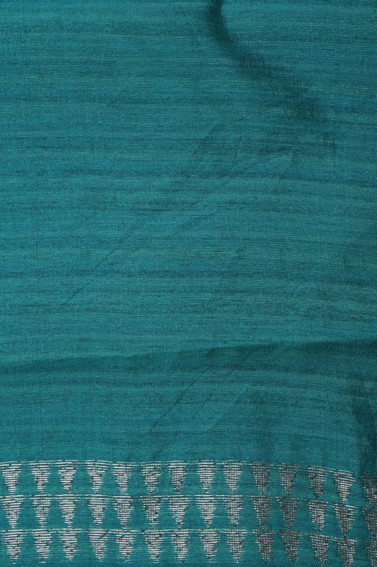 Cerulean Blue Jute Sarees with Copper Zari Buttis (small Dots Or Motifs) view 3