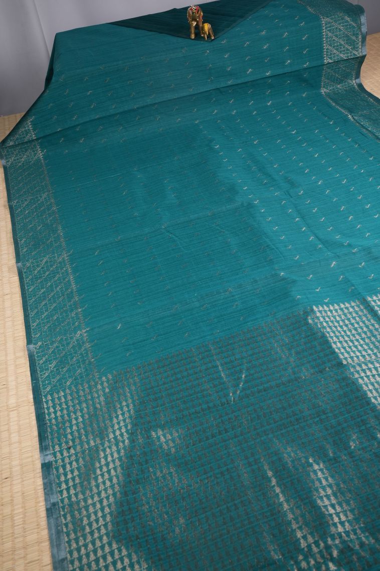 Cerulean Blue Jute Sarees with Copper Zari Buttis (small Dots Or Motifs) view 2