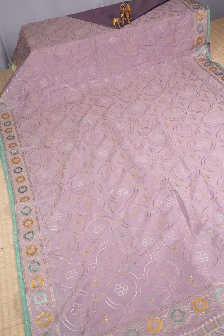 Lavender Purple Organza Saree with Without Zari Zari Floral Patterns view 2