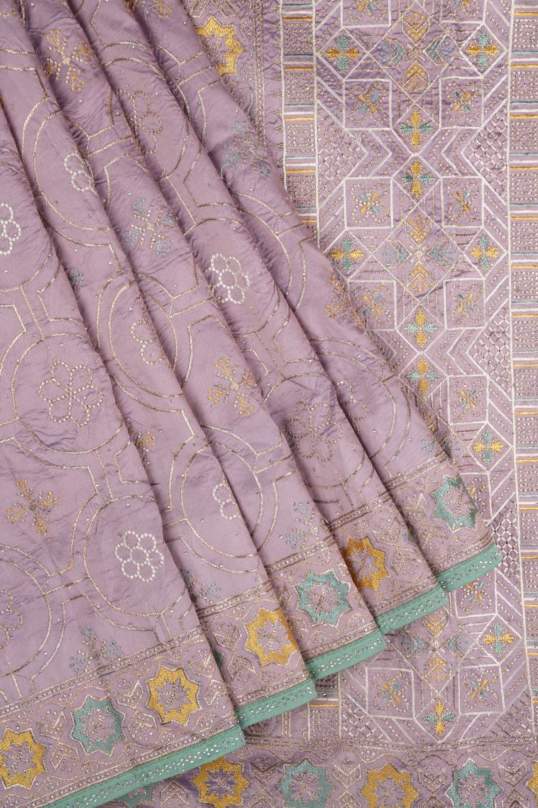 Lavender Purple Organza Saree with Without Zari Zari Floral Patterns view 1