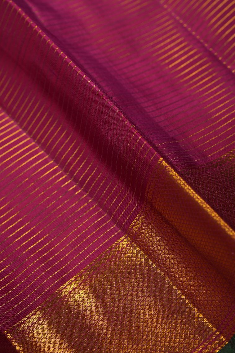 Lipstick Red Kanchipuram Silk Sarees with Gold Zari Checks view 3