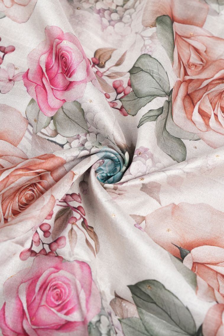 Daisy White Tussar Saree with Without Zari Zari Buttis (small Dots Or Motifs) view 4