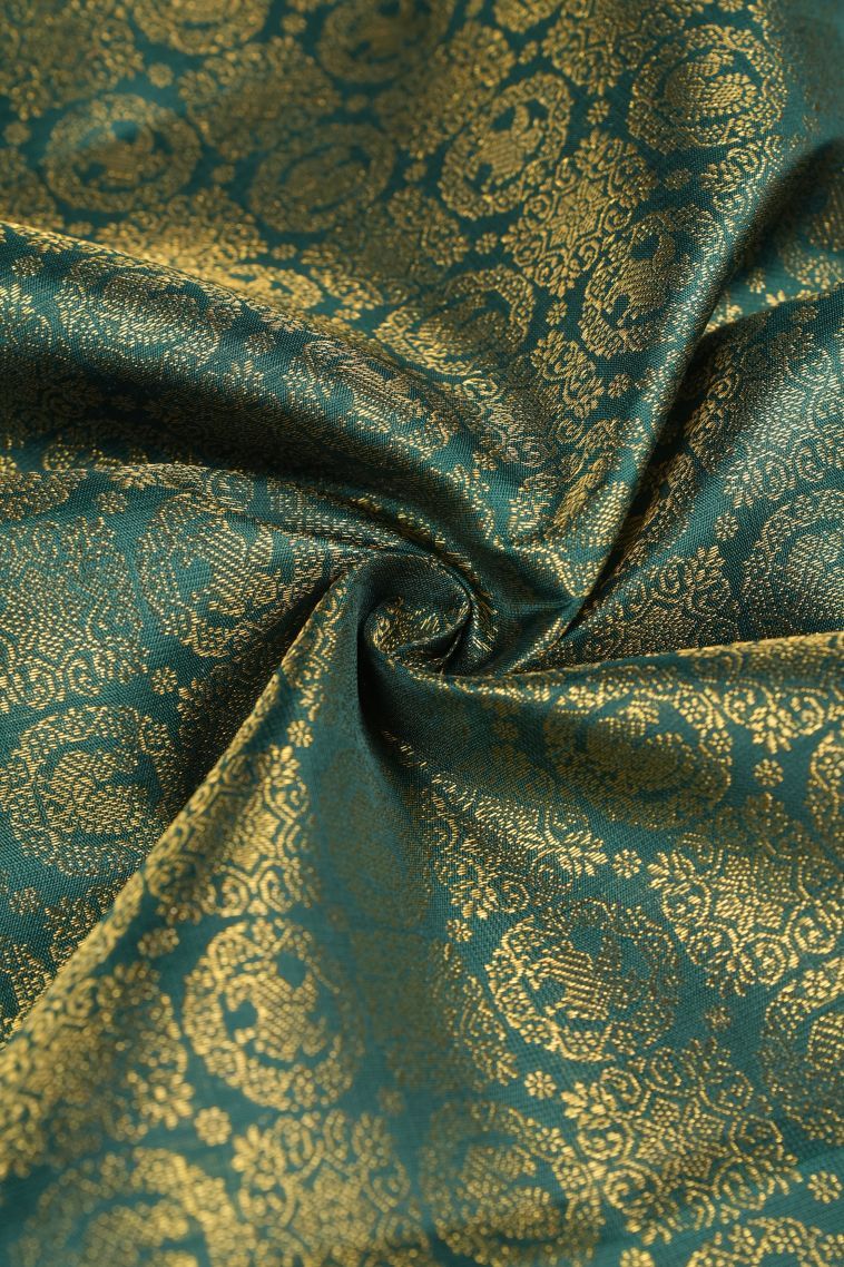 Bottle Green Kanchipuram Silk Sarees with Gold Zari Floral Patterns view 4