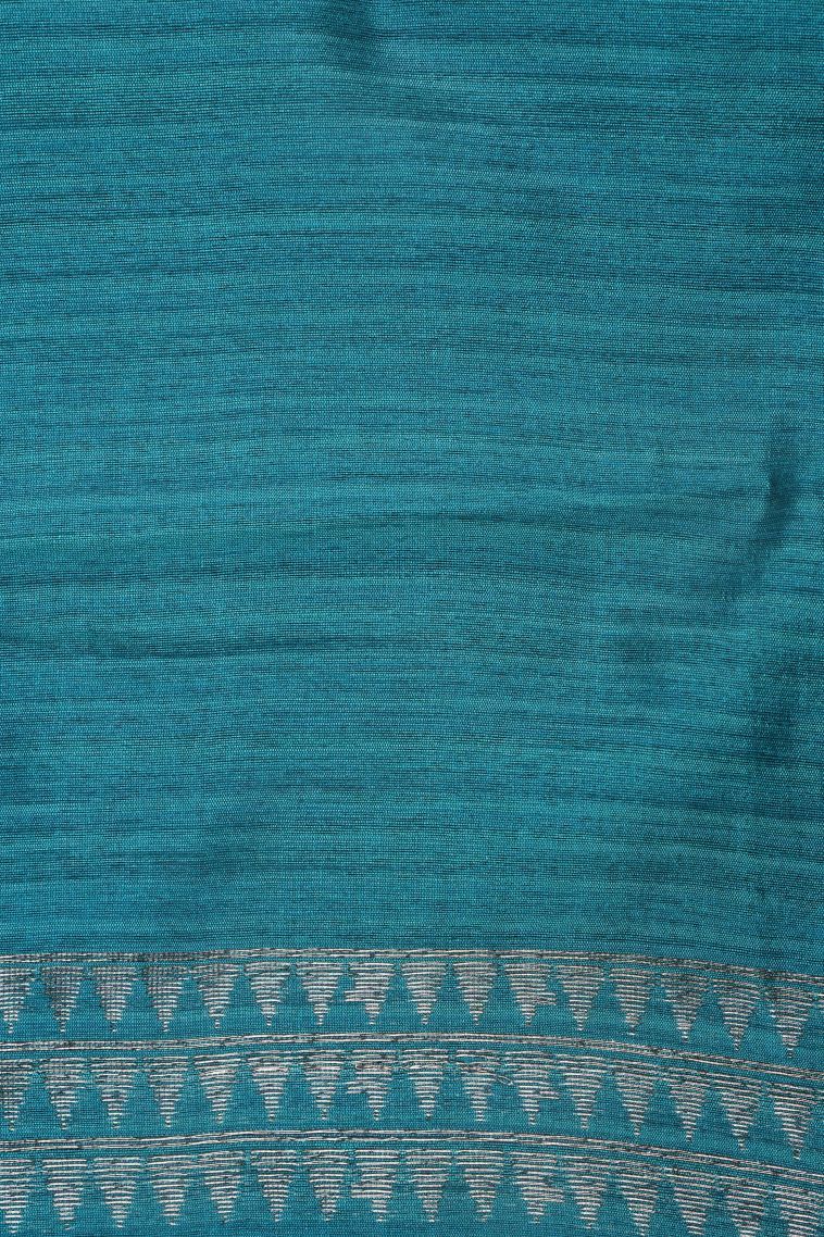 Cerulean Blue Jute Sarees with Copper Zari Buttis (small Dots Or Motifs) view 3