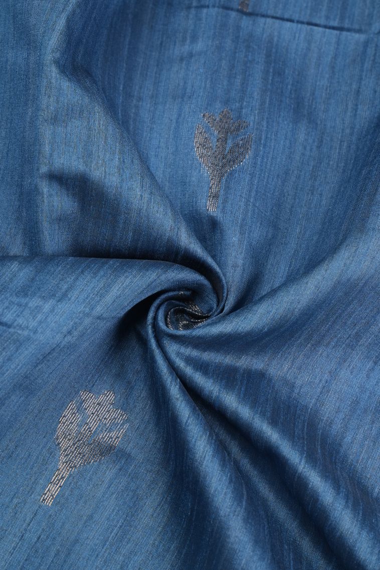 Sky Blue Jute Sarees with Copper Zari Buttis (small Dots Or Motifs) view 4
