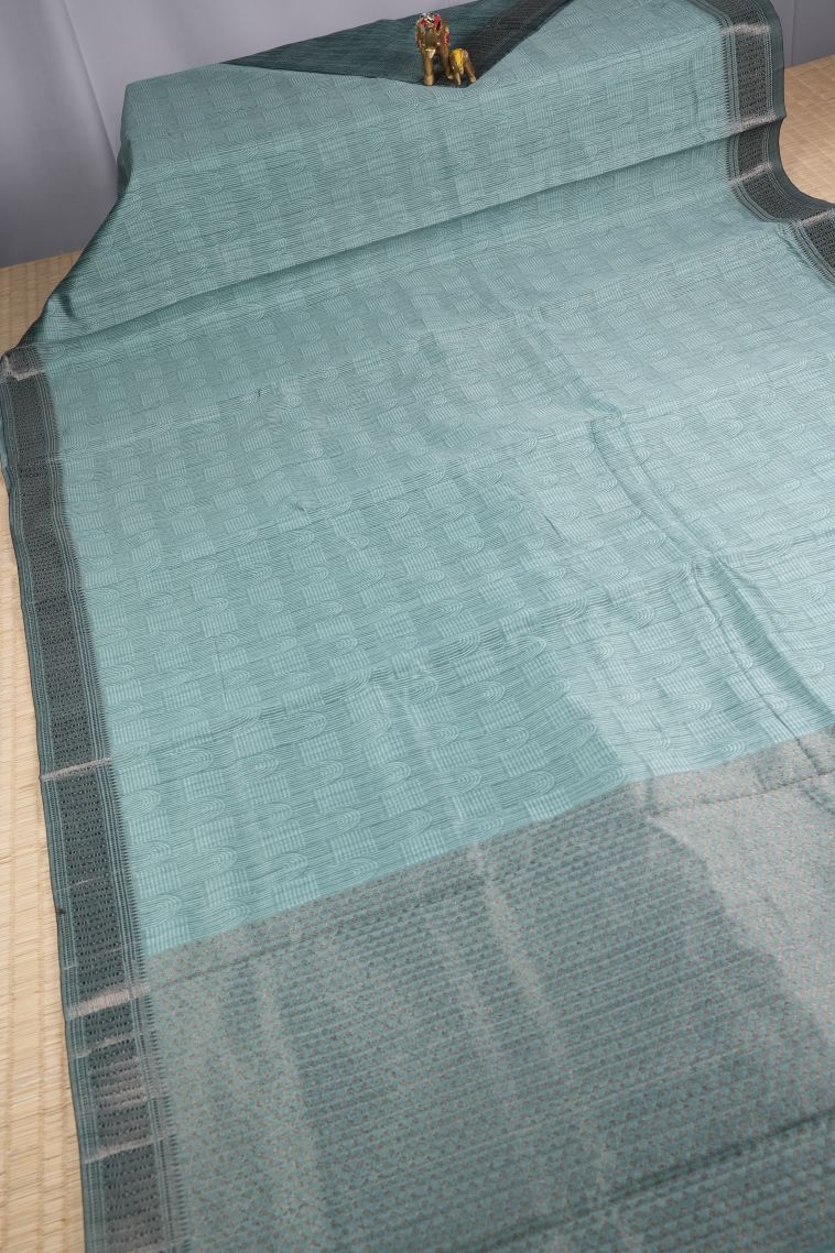 Sky Blue Tussar Saree with Without Zari Zari Stripes view 2